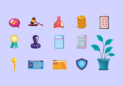 Colorful Contract Legal Business Illustration Set