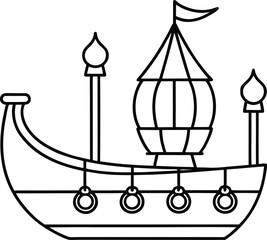 viking feast ship with glowing lanterns coloring vector illustration on transparent background