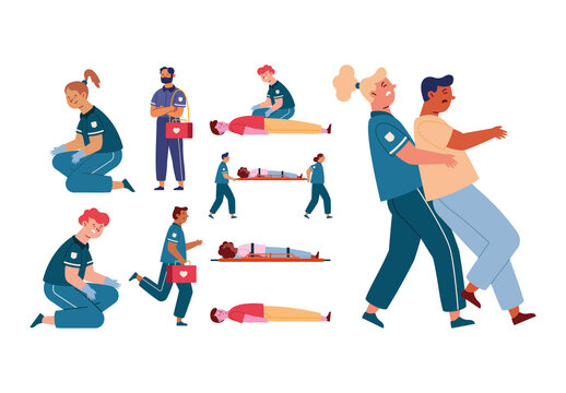 Colorful Firts Aids Emergency Medical Illustration Set