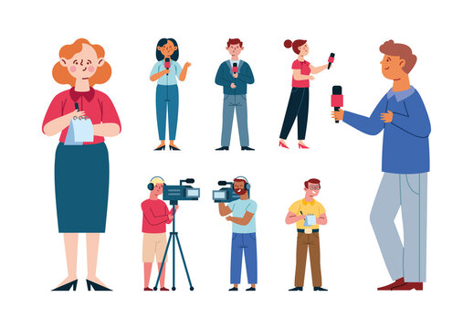 Colorful Journalist Camera Social Media Illustration Set