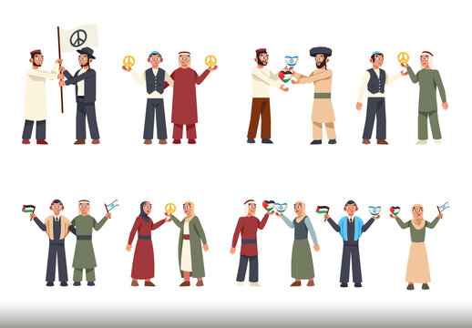 Colorful Israel Save Persons Peace Illustration Set