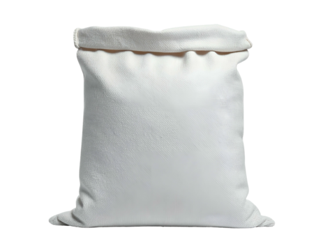 A simple, white pouch stands upright with its top rolled over