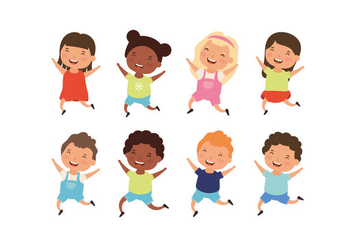 Colorful Kids Diverse Joyful Illustration Set