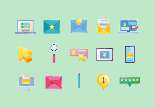 Colorful Mail Notification Communication Illustration Set