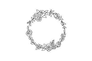 Continuous one line drawing a series of roses and leaves in a circle shape. Symbol of love in simple form. Gifts for the loved ones. Romance. Rose Festival. Single line draw design vector illustration