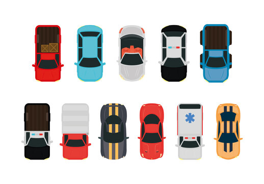 Colorful Vehicles Cars Trucks Illustration Set
