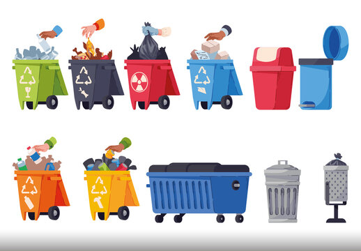 Colorful Waste Bin Recycling Illustration Set