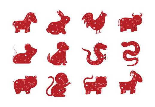 Chinese Zodiac Animal Silhouette Illustration Set