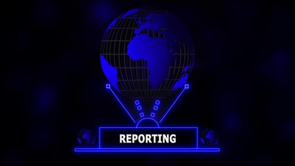 Futuristic Global Reporting Hologram Concept with Glowing Blue Digital Globe, Innovation Network Connections, Technology Growth and global connection background. - Powered by Adobe