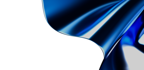 Abstract blue fabric wave over white background. Luxury and modern design template with empty space for text or objects. Creative concept