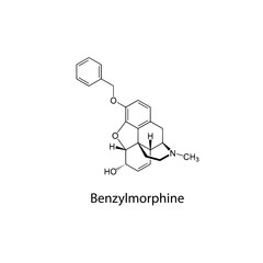 Benzylmorphine molecular structure, semi-synthetic opioid analgesic and antitussive historical pharmaceutical compound, clean scientific vector diagram, flat skeletal chemical formula isolated 