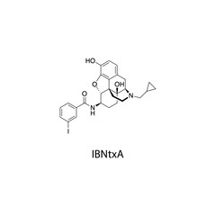 IBNtxA molecular structure, experimental mixed-action opioid receptor ligand analgesic research compound, clean scientific vector diagram, flat skeletal chemical formula isolated 