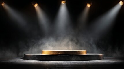 Nice photo of illuminated stage podium with spotlights on a dark background for presentation.