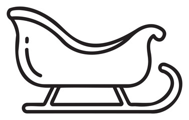 Black outline vector icon of a simple, minimalistic sleigh emphasizing smooth curves and classic design.