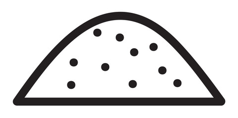 Black outline icon of a minimalistic half-dome camping tent with dotted pattern, ideal for concepts related to outdoor activities, travel, and leisure.
