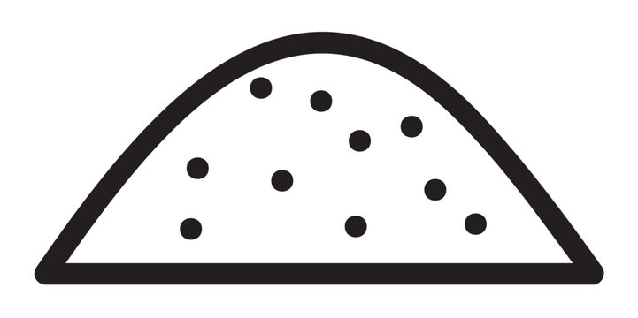 Black outline icon of a minimalistic half-dome camping tent with dotted pattern, ideal for concepts related to outdoor activities, travel, and leisure.