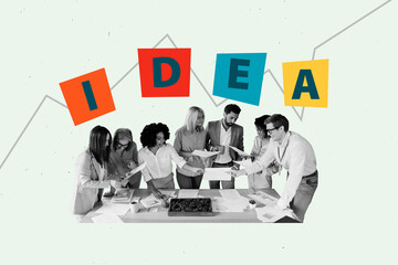 Trend 3D collage of idea jigsaw startup think puzzle decision group brainstorming business...