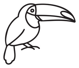 Obraz premium Black outline vector icon of a simple toucan with a prominent beak. minimal linear illustration for wildlife and bird concepts.