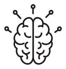 Black outline icon of a simplified human brain with connecting nodes, representing concepts of intelligence and connectivity.
