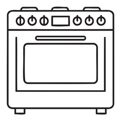 Obraz premium Black outline vector icon of a simple rectangular kitchen stove with knobs. minimal linear illustration for cooking, kitchen, and household concepts.