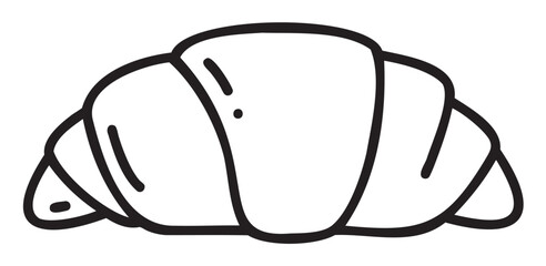 Fototapeta premium Black outline icon of a simple croissant showing its characteristic crescent shape and segmented layers.