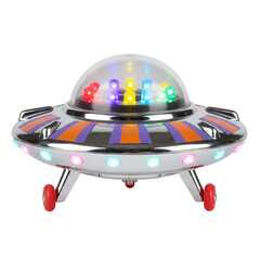 Retro toy flying saucer ufo with lights © PNG Lab