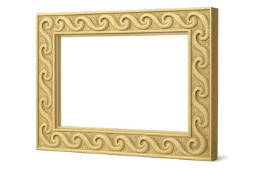 Ornate golden picture frame with wave pattern, isolated on transparent background