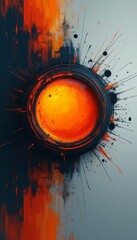 Dynamic abstract art featuring a fiery orange circle