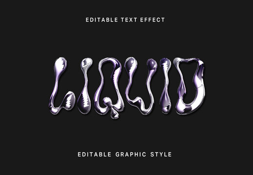 Silver And Violet Liquid Chrome Text Effect 3D Glossy Bubble Font