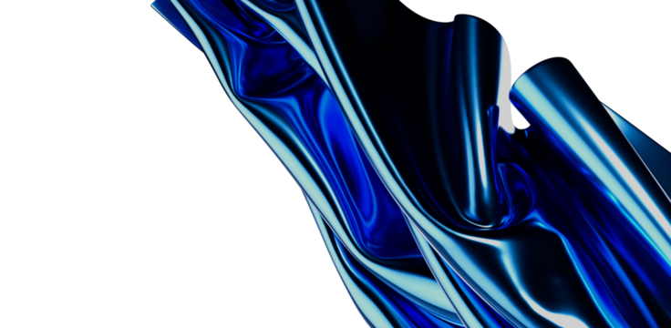 Abstract background featuring a blue glossy fabric with smooth curving lines. Perfect for modern design, art, and textures. Offers a sleek and d