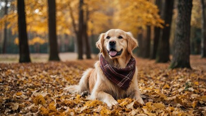 golden retriever in autumn park