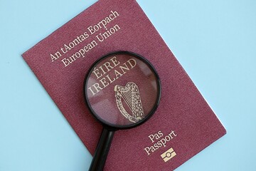 Ireland Passport And Magnifying Glass