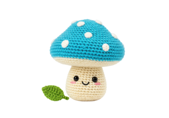Isolated Crochet Mushroom Toy with Face, Handmade Stuff Toy for Children, Fun Woodland Creature