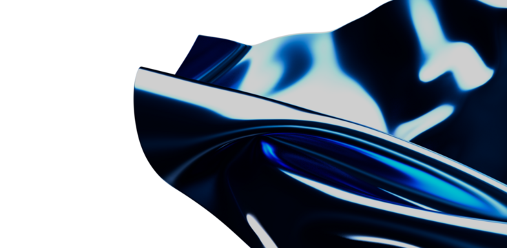 Abstract digital art showing a shiny blue surface flowing, with areas of white, perfect for backgrounds, and textures. Modern, clean design.