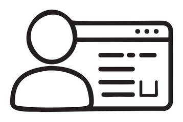 Black outline icon of a user profile page showing a circular avatar on the left and text lines on the right.
