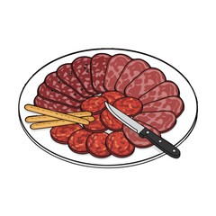 Iberian Chorizo and Salchichón Slices Vector Illustration