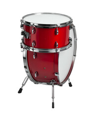 Red drum kit, two drums stacked, glossy finish