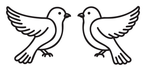 Two symmetrical, black outline vector icons of stylized doves facing each other with wings gracefully extended.
