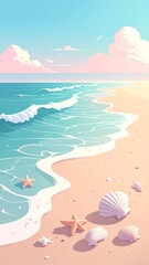 Minimal Pastel Beach with Sand and Seashells