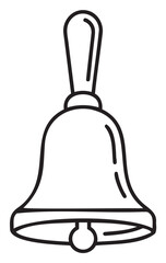 Black outline drawing of a classic handbell with a curved handle and clapper inside, suitable for acoustic and musical concepts.