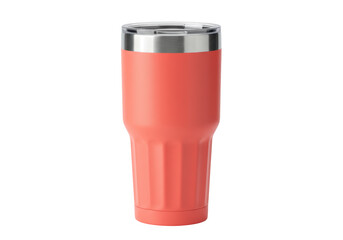 Isolated metal tumbler for water or beverage, stainless steel container for drinks, coral