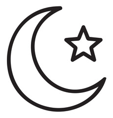 Obraz premium Black outline icon of a crescent moon and star, representing nighttime or celestial themes.