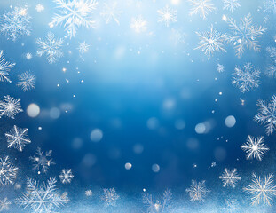 Frosty Winter Snowflake Background in Blue Tones