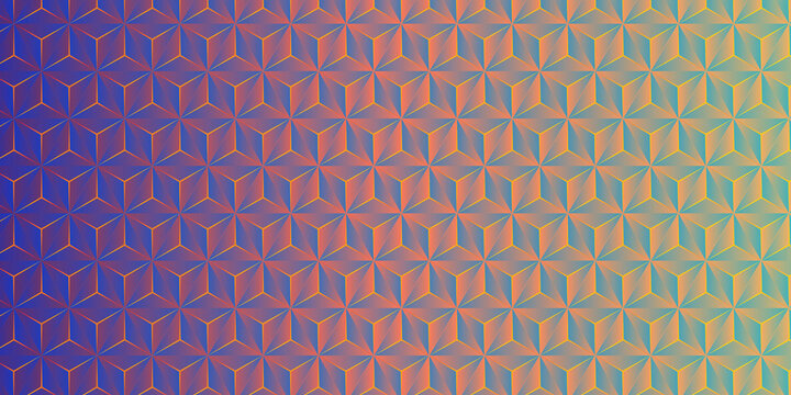Abstract geometric pattern with a gradient of purple to green and orange hues