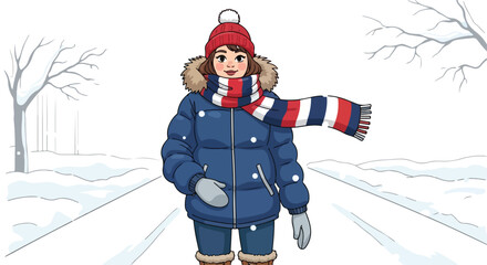 Person dressed warmly in winter snow scene