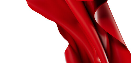 Abstract composition of red fabric with graceful folds, set against a clean white backdrop, evoking...