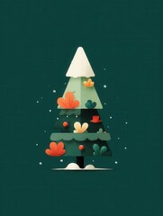 Colorful Christmas Tree With Decorative Elements Against a Dark Green Background