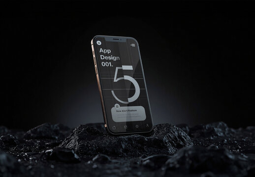 Minimal Futuristic Smartphone Mockup on Dark Surface