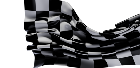 A realistic illustration of a checkered flag waving in the wind on a white background. Ideal for racing, sports, victory, and finish line concep