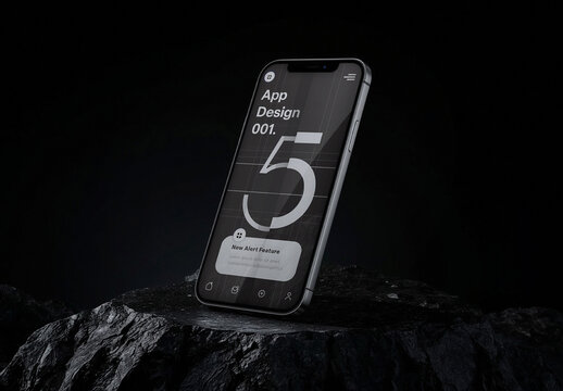 Minimal Futuristic Smartphone Mockup on Dark Surface